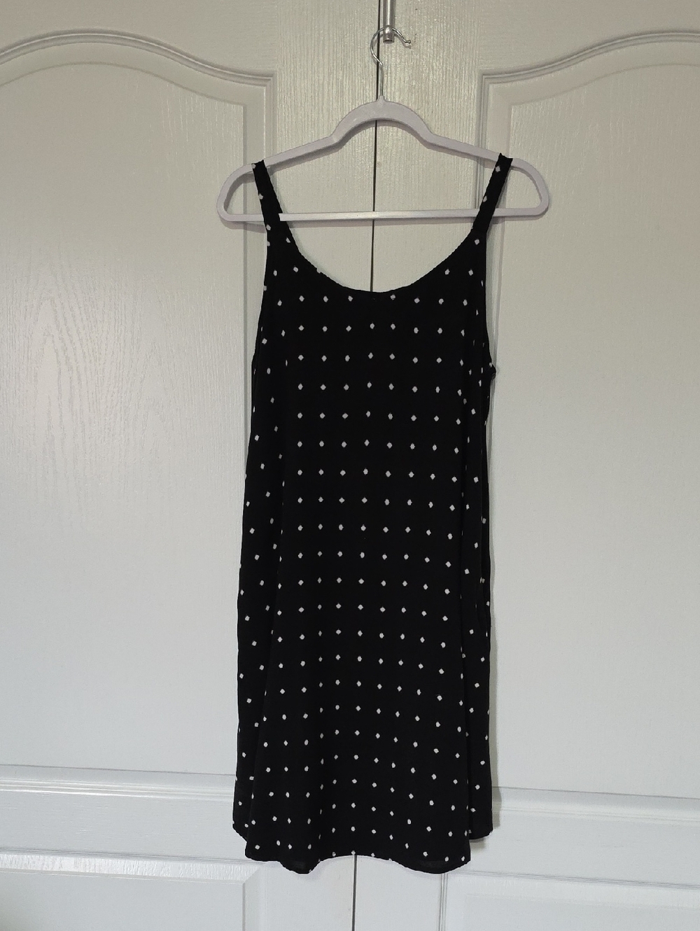 Black Polka Dot Mini Slip Dress with Spaghetti Straps